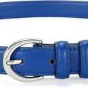 Women Leather Belt for Jeans Pants Fashion Ladies Skinny Belt for Dresses Thin Belt with Single Prong Buckle (XXL: Fits Waist 47-52 inch, Royal Blue)