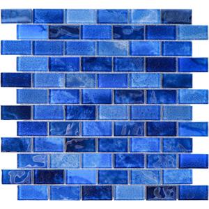 Glass Backsplash Linear Mosaic Wall Tiles, 5-Sheet Glass Tiles for Kitchen Bathroom Swimming Pool Shower Tiles (Dark Blue, 4.8 SQ.FT)