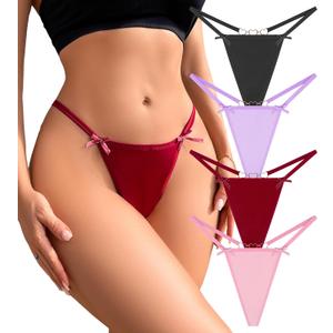 G-String Thongs for Women Low Waist Sexy Underwear No Show Cheeky T-Back Bikini Panties 4 Pack,XSmall