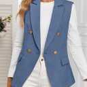 Happy Sailed Women’s Vest Tops Fall Winter Sleeveless Tweed Blazer Jackets Double Breasted Work Suit with Pockets (Blue)
