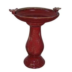 Alpine Corporation 25" Tall Outdoor Ceramic Antique Pedestal Birdbath Bundle with Red Bird Figurines Alpine Corporation 25" Tall Outdoor Ceramic Antique Pedestal Birdbath Bundle with Red Bird Figurines
