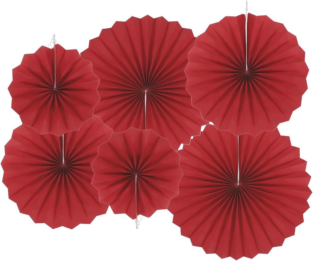 MECCANIXITY Hanging Paper Fans Party Set 12Pcs Round Pattern Hanging Paper Fans Decoration for Home Shop Wall Birthday Wedding Graduation Events(Wine Red)