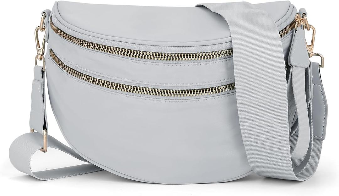 Bum Bags for Women Crossbody,Spacious Nylon Crossbody Bag Trendy Checkered Purse Shoulder Bag 2025 (Light Grey)