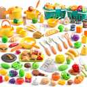 200Pcs Mini Play Kitchen Accessories for Kids, Pretend Cooking Playset with Cookware, Tableware & 2 Fruit Sets, Learning Gift for Girls, Boys, Toddlers, Yellow