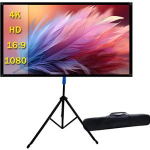 Projector Screen with Stand Outdoor 80 inch 4K HD 1.5-Gain Wrinkle-Resistant Movie Screen, 160 Viewing Angle, Projection Screen for Movie Night and Indoor 80in