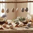 Canlierr 36 Pcs Easter Egg Ornaments for Tree 2.4" Plastic Neutral Hanging Decoration Rustic Beige Brown Stripe Eggs Mini Retro Pendant Decor for Spring Basket Holiday Plate Vase Filling Supplies