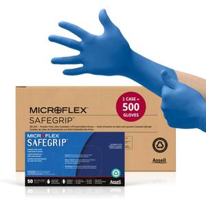 Ansell Microflex SafeGrip SG-375 Extra Thick Disposable Latex Gloves for Life Sciences, Automotive w/Textured Fingertips (Large (Pack of 500))