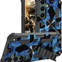 for Samsung Galaxy S24 FE Camouflage Case with Hidden Kickstand, Military Grade Shockproof Phone Cover for Men, Heavy Duty Rugged Protective Case for Samsung S24 FE MC Blue