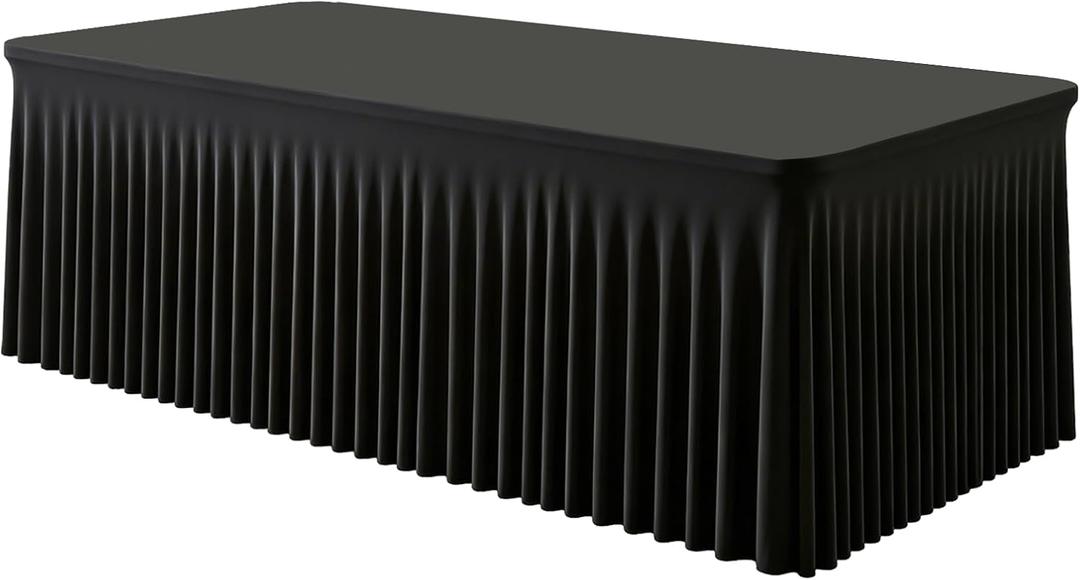 Black Rectangle Spandex Tablecloth, Fitted Stretch Table Cover for 6FT Rectangular Tables, Wrinkle-Free Elastic Table Skirt for Wedding Party Banquet Birthday Buffet Event Restaurant Decor