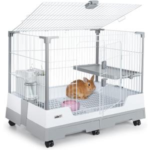 OIIBO Deluxe Rabbit Cage, 32" 21" 26" Large Space Bunny Cage Foldable Small Animal Cage with Pull Out Tray and Caster Platform, Professional Household Anti-Spray Urine Rabbit Cage Hutch Indoor OIIBO Deluxe Rabbit Cage, 32" 21" 26" Large Space Bunny Cage Foldable Small Animal Cage with Pull Out Tray and Caster Platform, Professional Household Anti-Spray Urine Rabbit Cage Hutch Indoor