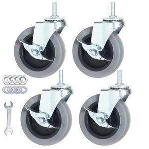 Caster Wheels, Heavy Duty Casters Threaded Stem Casters No Noise Swivel Casters Set of 4 Locking Castor Wheels for Funiture, Workbench, Carts (4 Inch, American Size 1/2''-13×25mm)