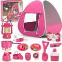 Kids Camping Set with Tent - Pop Up Tent, Kids Play Tents Outdoor Toys Camping Tools Set Gift for Girls Age 3 4 5 6 Year Old Birthday Christmas