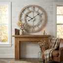 24 Inch Large Rustic Wall Clock Silent Non-Ticking Wooden Wall Clocks with Roman Numerals Farmhouse Decorative Clock for Living Room Bedroom Office (Light Lvory, 24 Inch)