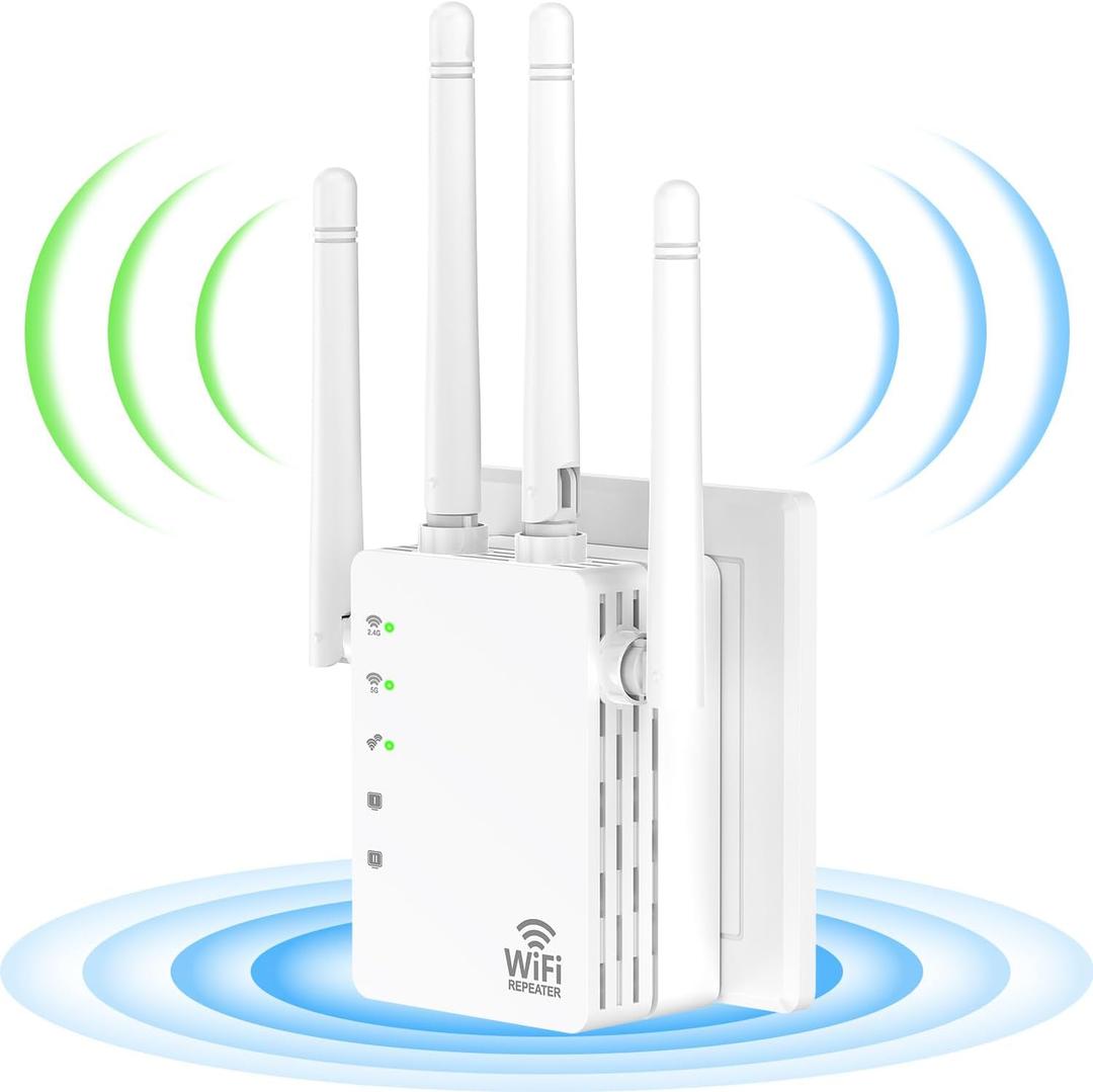 WiFi Extender Signal Booster with 1200Mbps Dual Band (Covers Up to 12880 Sq.ft for 105+ Devices), WiFi Booster with 4 Antennas 360 Coverage, WiFi Repeater with 1 - Tap Setup & Ethernet Port