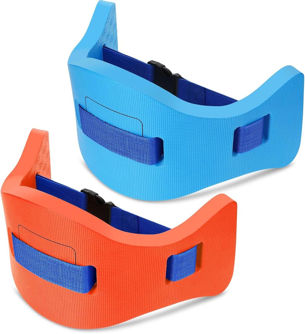 Wettarn 2 Pcs Kids Swim Belt with Adjustable Strap, EVA Buoyancy Belt for Youth Children Junior Water Aerobics Swimming Belt Fitness Foam Flotation Aid for Pool Swimming Training (Orange, Blue)