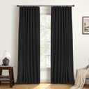 INOVADAY 100% Blackout Curtains for Bedroom, Black Out Curtains 84 Inch Long, Clip Rings Linen Blackout Drapes, Thermal Insulated Room Darkening for Living Room, 2 Panels - Black,W50xL84