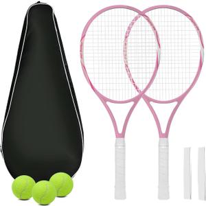 Tennis Racket Set for Adults, 27 Inch Pre-Strung Rackets (2 Pack) with Tennis Balls, Carry Bag, Grip Tape,Perfect for Beginners,Student Training, 27 inches x 105 sq."
