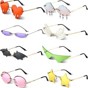 8 Pcs Irregular Sunglasses Set Heart Sunglasses Flame Cloud Butterfly Star Rimless Shape Party Favors (Stylish Style)