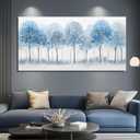 Forest Wall Art Blue and White Misty Trees Landscape Artwork 29"x58", 29L" x 58W"