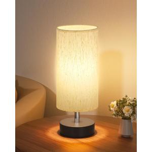 Small Table Lamp for Bedroom - Bedside Lamps for Night Stands, Minimalist Nightstand Light Lamp, Desk Lamps for Living Room, Office, Dorm (11.6" Inline Control, Cream Shade-Black Base)