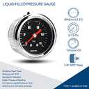 SENCTRL 0-15 Psi Fuel Pressure Gauge, 1-1/2" Black Dial, 1/8" NPT Back Mount, Silicone Oil Liquid Filled, Stainless Steel Case, Inline Low Pressure Gauge, for Water Oil Pressure Test