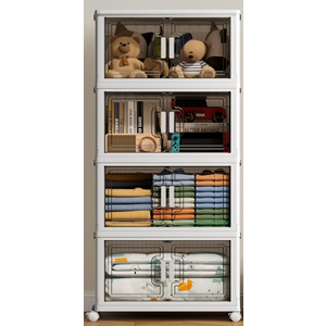 BTGGG COLLAPSIBLE 4 Pack 29 Gal Storage Cabinet - Plastic Shelves Organizer, Stackable Storage Bins with Lids, Collapsible Containers