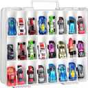 ALCYON Double Sided Toy Storage Organizer Case for Hot Wheels Car, Matchbox Cars, Mini Toys, Small Dolls, Carrying Box Container Carrier with 48 Compartments - Upgrade (Box Only) (White)