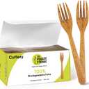 Premium Quality100% Biodegradable Forks Made of Vegetable Fibers, 100 PCS of 6.7 Long Heavy-Duty and Splinter Free Eco-Friendly Forks, Perfect Sustainable Cutlery for All Types of Occasions (Brown)