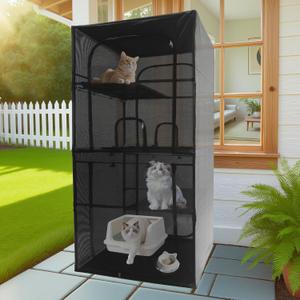 Catio Outdoor Cat Enclosure Window 72.4" H Large Cat Cage with Perches 4 Tiers Cat Patio Playpen Kitten Kennel for Multiple Indoor Cats (36.2L 36.2W 72.4" H)