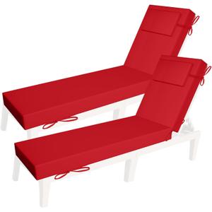 Chaise Lounge Cushions Outdoor Set of 2, Lounge Chair Cushion with Pillow,Waterproof Fade & Tear Resistant Sun Lounger Replacement Pad with Removable Cover for Patio Pool Deck Lawn(Red, 72x21x3 in)