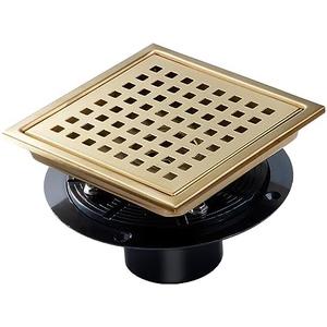SaniteModar Shower Drain, 6 inch Shower Floor Square Drain with Flange, Removeable Grid Panel SUS 304 Stainless Steel Square Shower Drain, Brushed Gold