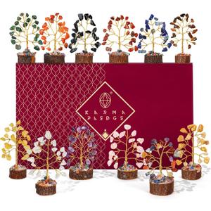 Chakra Healing Crystal Tree Set of 12, Thoughtful Gifts for Women, Office Desk Decoration, Home, Shelf Decor for Positive Energy, Money, Reiki Healing, Good Luck, Birthday Gifts for Mom Love Ones (1-mini Crystal Trees Set of 12)