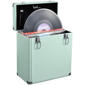 Hododou Vinyl Record Storage Box with Lock Record Organizer Storage for 30+ Single Records 12-inch Water Resistant Collapsible Storage Crate with Lid Handle Mesh Pouch for Valuable Album Collection