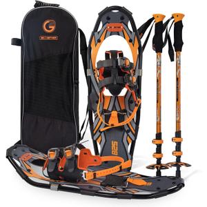 G2 21/25/30/36 Inches Light Weight Snowshoes with Toe Box, EVA Padded Ratchet Binding, Heel Lift, Flexible Pivot Bar, Durable Back Strap, Trekking Poles, Carrying Bag, Snow Baskets (Orange)