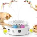 Potaroma Cat Toys 3in1 Automatic Interactive Kitten Toy, Fluttering Butterfly, Moving Feather, Track Balls, Dual Power Supplies, USB Powered, Indoor Exercise Kicker (Bright White)