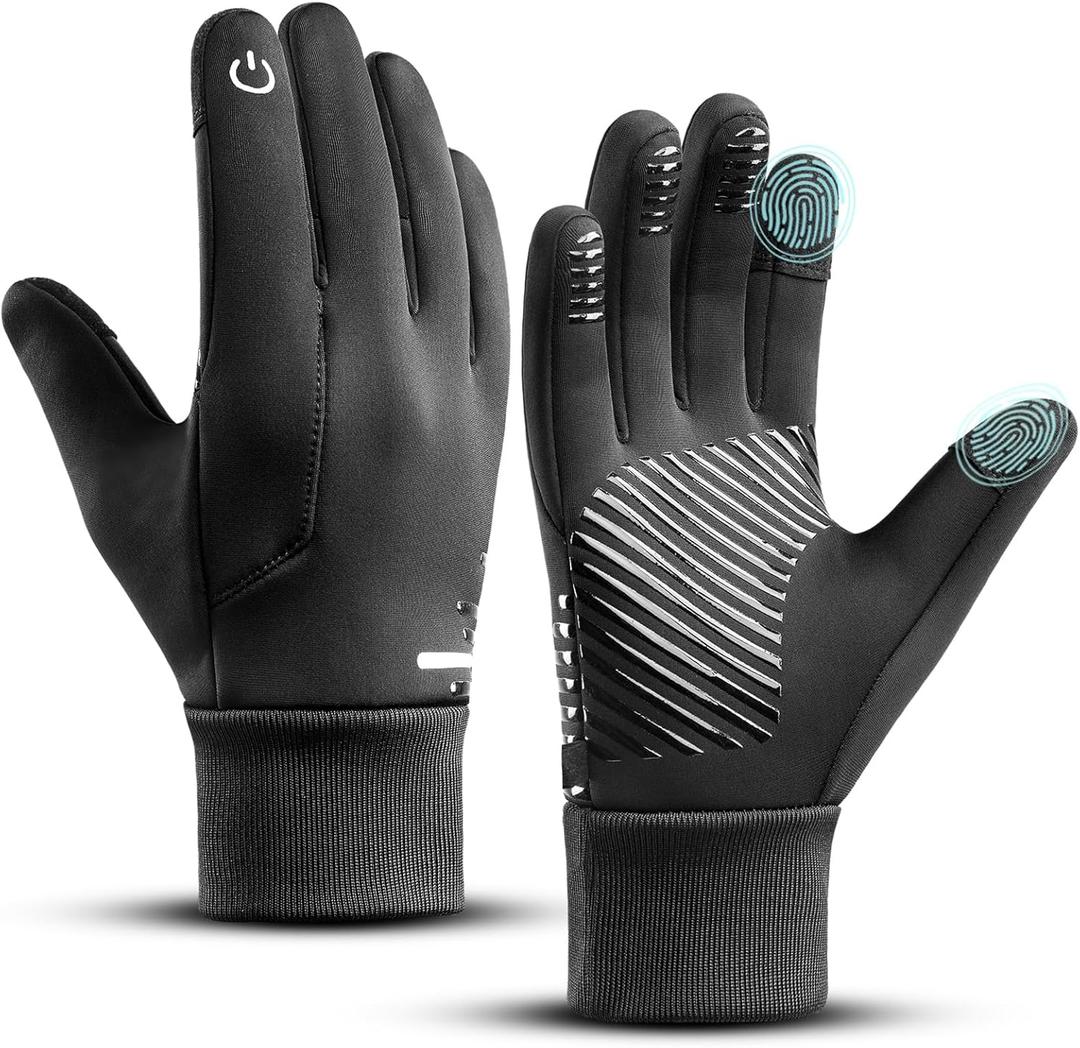 Winter Warm Gloves Men Women, Windproof Waterproof Thermal with Touchscreen Fingers & Anti-Slip Palm for Cool Weather Running Cycling Driving Hiking Biking Walking Sports Soccer, Freezer Work (Medium, Black)