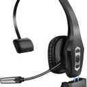 Trucker Bluetooth Headset with Charging Base, Wireless Hands-Free Headset with Noise Canceling Mic & Mute Button, 56Hrs Working Time PC Headsets for Cell Phones, Computer, Truck Driver