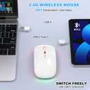 LED Bluetooth Wireless Mouse for MacBook Air Mac Pro Laptop Computer iPad, Rechargeable Silent Light-Up Mouse Jiggler Optical Dual Mode BT5.2 & USB-A/USB-C for Students, Kids, Girls, Boys - White