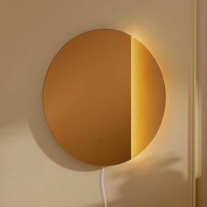 ONEWISH LED Wall Sconce, Dimmable Mirror Wall Lamp,16.93 inch Round Wall Lights for Bedroom with Memory Function, Wall Lamps for Living Room Entryway, Smoky Gray