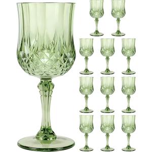 12PCS Sage Green Plastic Wine Glasses 7oz Acrylic Goblets, 2.7 x 6.7 inches