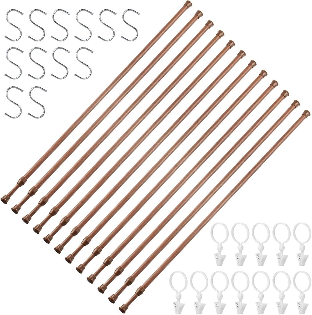 12 Pack Tension Rods for Windows 28 to 48 Inch Spring Tension Rod Adjustable Metal No Drill Curtain Rod for Windows, Shower, Door, Kitchen, Wood Grain
