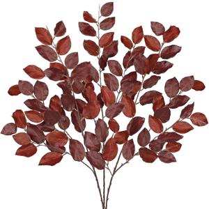 41 inch Artificial Fall Leaves Stem Fake Autumn Foliage Branches Citrus Leaf for Home Kitchen Farmhouse Vase Thanksgiving Table Centerpieces Party Decor Burgundy (Red)