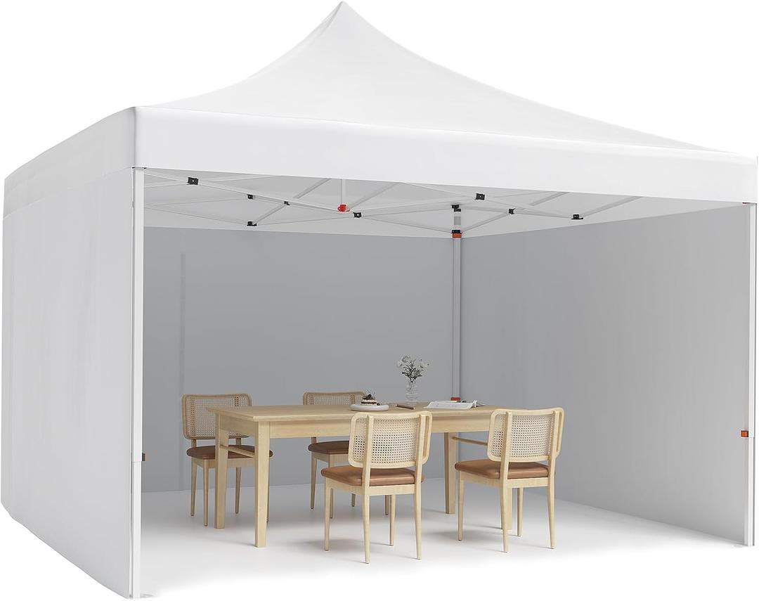 Heavy Duty 10x10 Commercial Canopy Tent with 3 Removable Sidewalls,Waterproof Instant Pop Up Shelter for Weddings/Parties/Events,Includes Upgraded Roller Bag, Stakes & Ropes,White