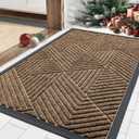 Smiry Front Door Mat Outside Entrance, Heavy Duty Sturdy Natural Rubber Doormat, Trap Dirt and Moisture, Easy Clean Low Profile Mats for Indoor Outdoor Entry, Irregular Triangle (29.5x17, Brown)
