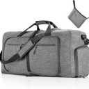 Vomgomfom 85L Foldable Travel Duffle Bag, Lightweight Checked Luggage with Shoe Compartment, Water-Resistant Weekender Overnight Bag for Men & Women, Grey