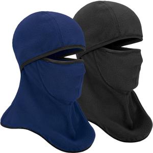 Fleece Balaclava Ski Mask with Nose Wire, 2-Pack Winter Full Face Mask Hood Thermal Neck Cover for Skiing Cycling Running (Medium-XX-Large, Black & Navy Blue)