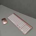 Wireless Keyboard and Mouse Ultra Slim Combo, TopMate 2.4G Silent Compact USB 2400DPI Mouse and Scissor Switch Keyboard Set with Cover, Batteries Included, for PC/Laptop/Windows/Mac - Rose Gold White