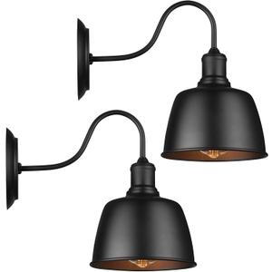 IC INSTANT COACH Black Gooseneck Barn Wall Light Wall Sconce Lighting Industrial Retro Farmhouse E26 Wall Lamp Led Porch Light for Kitchen, Foyer,Bedroom,Warehouse, Dining Room, Restaurant (2 Lights)
