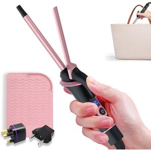 Ukliss Mini Curling Iron for Short Hair Dual Voltage Ceramic Travel Small Curling Iron 3/8 Inch Barrel Curler Portable with 30S Fast Heating, 5 Temps for Global (3/8 Black with EU/UK Plug Adapter)