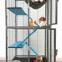 Deluxe Double Unit Two Full Story Durable Front Doors Tight 1/2-inch Wire Spacing Chew-Free Small Animal Critter Home Cage Water Bottle Food Bowl for Feisty Ferret Hammock Rat Mice On Wheels